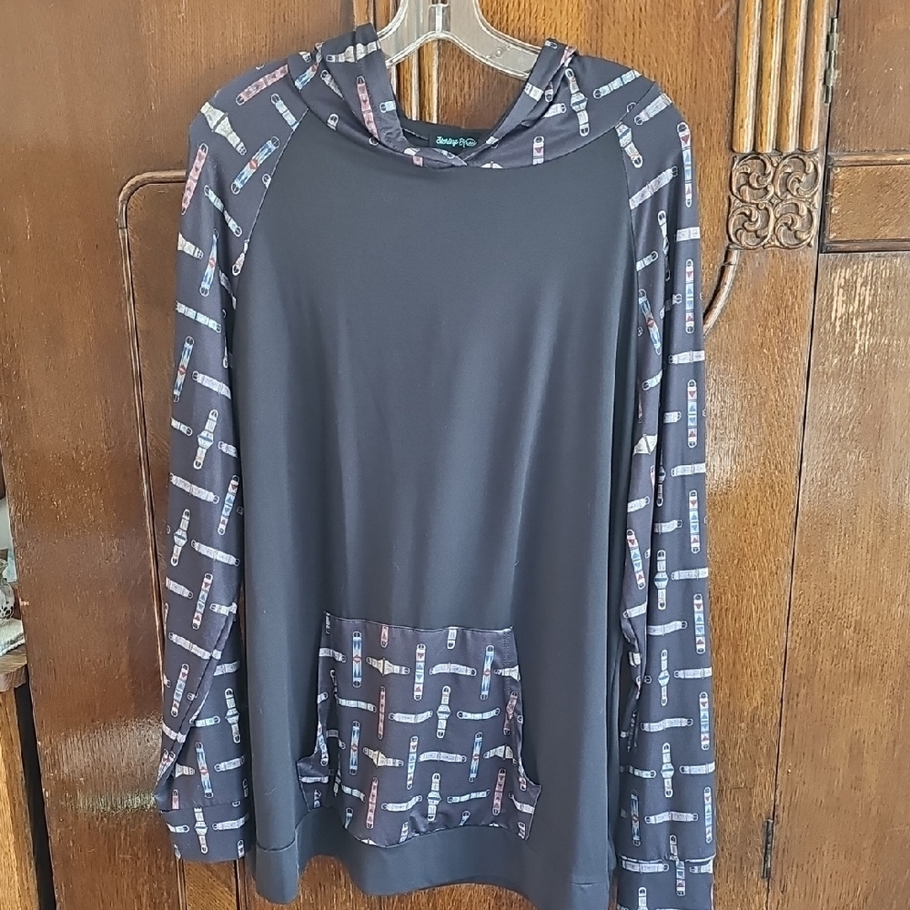 Zenana Black Hoodie with Colorful Cinch Pattern